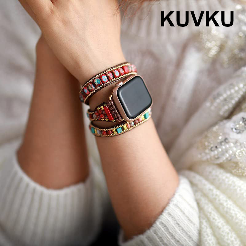 KUVKU Watch Bands  Handmade Beaded Boho Watch Bracelet Band