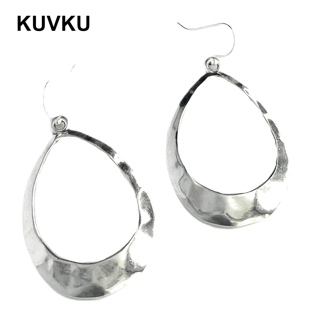 KUVKU Hoop Earrings Large Teardrop Hoop on Sterling Silver Earrings