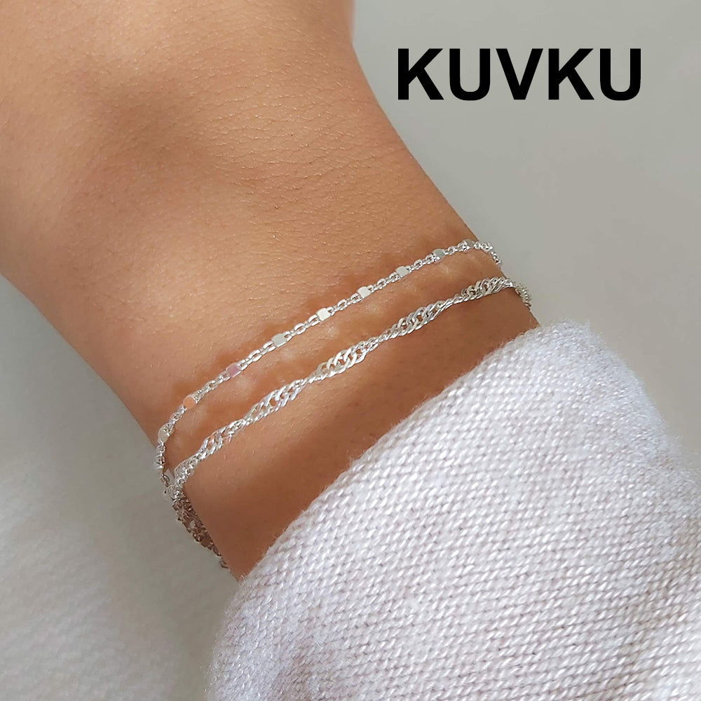 KUVKU Bangle bracelets Double-Layered Sterling Silver Bracelet