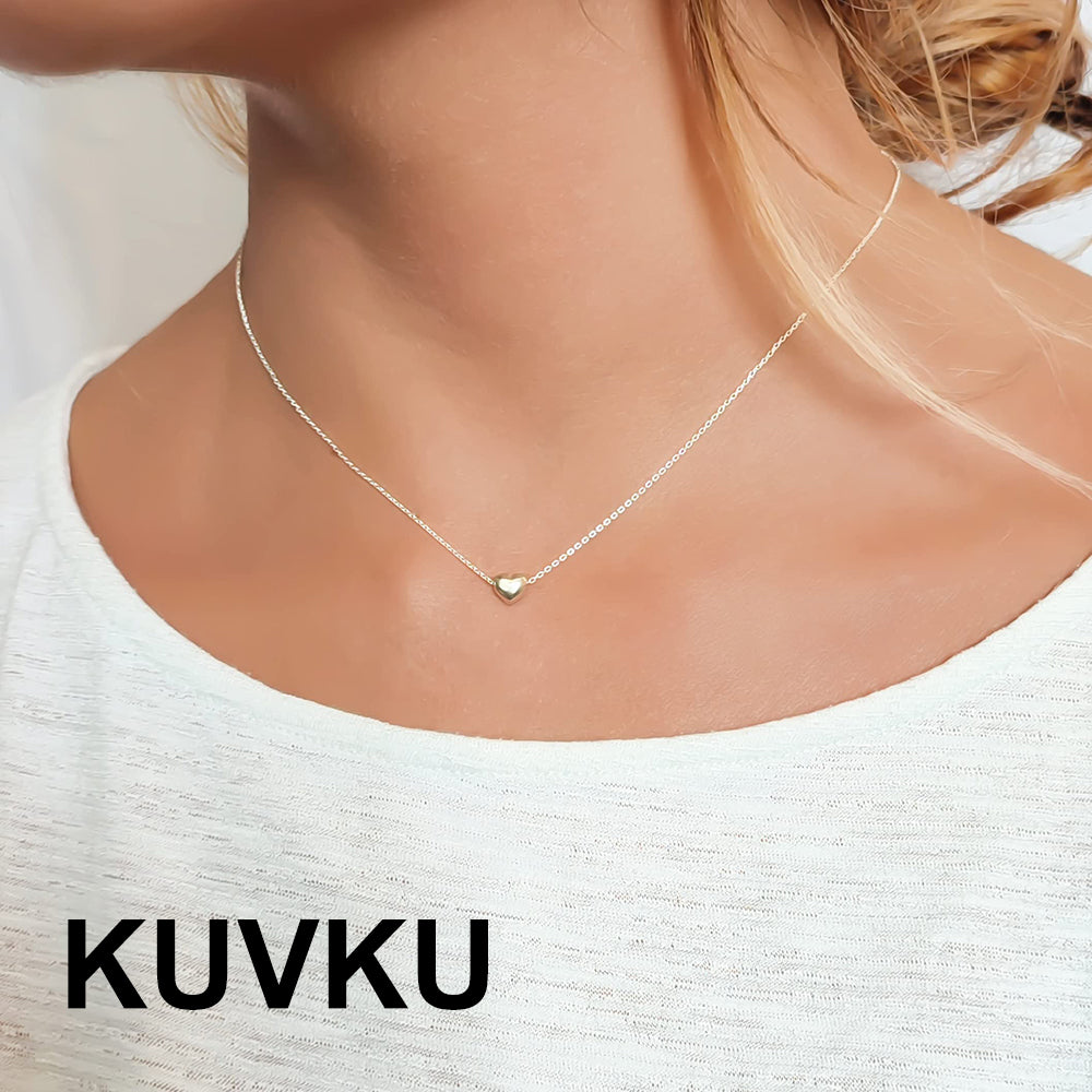 KUVKU Choker Necklaces Sterling Silver Heart Necklace