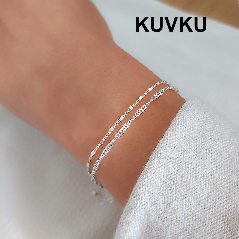 KUVKU Bangle bracelets Double-Layered Sterling Silver Bracelet