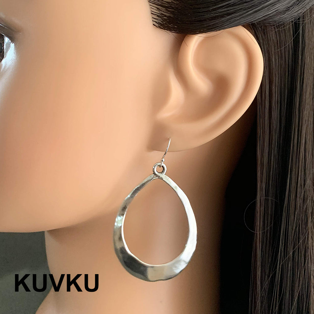 KUVKU Hoop Earrings Large Teardrop Hoop on Sterling Silver Earrings