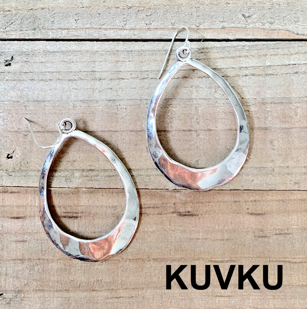 KUVKU Hoop Earrings Large Teardrop Hoop on Sterling Silver Earrings
