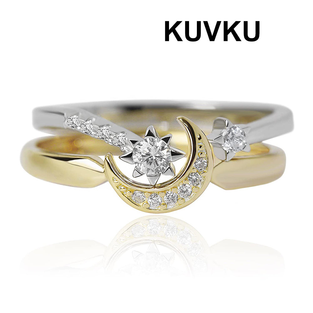 KUVKU Rings Sterling Silver Moon and Star Ring Set