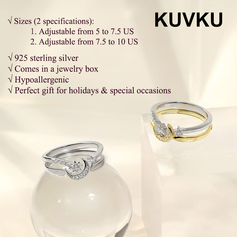 KUVKU Rings Sterling Silver Moon and Star Ring Set