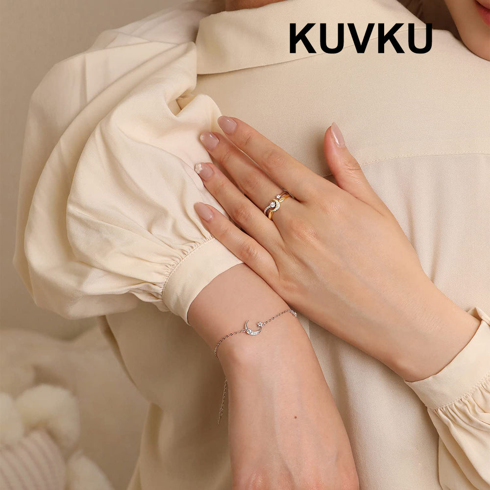 KUVKU Rings Sterling Silver Moon and Star Ring Set