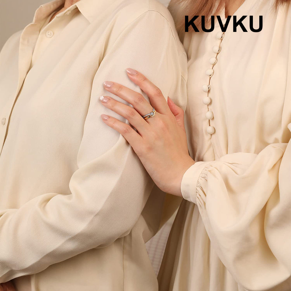 KUVKU Rings Sterling Silver Moon and Star Ring Set