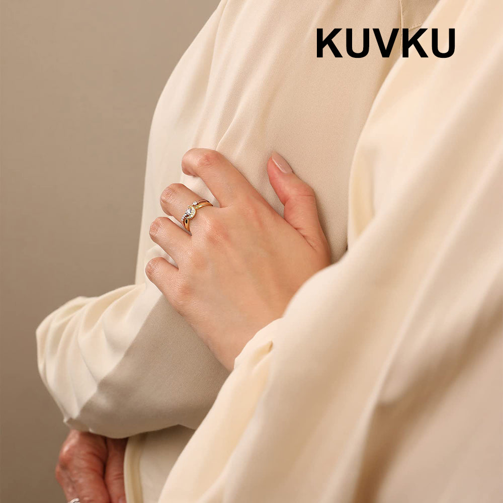 KUVKU Rings Sterling Silver Moon and Star Ring Set