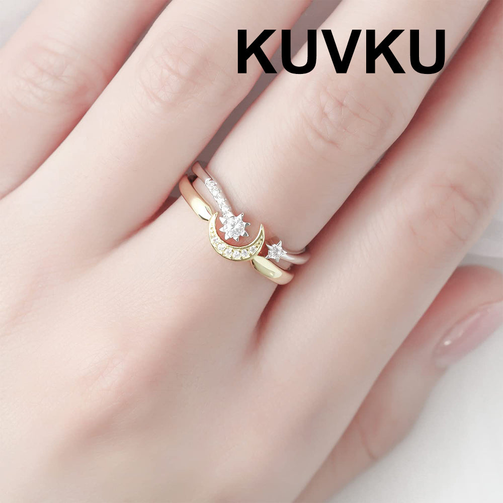 KUVKU Rings Sterling Silver Moon and Star Ring Set